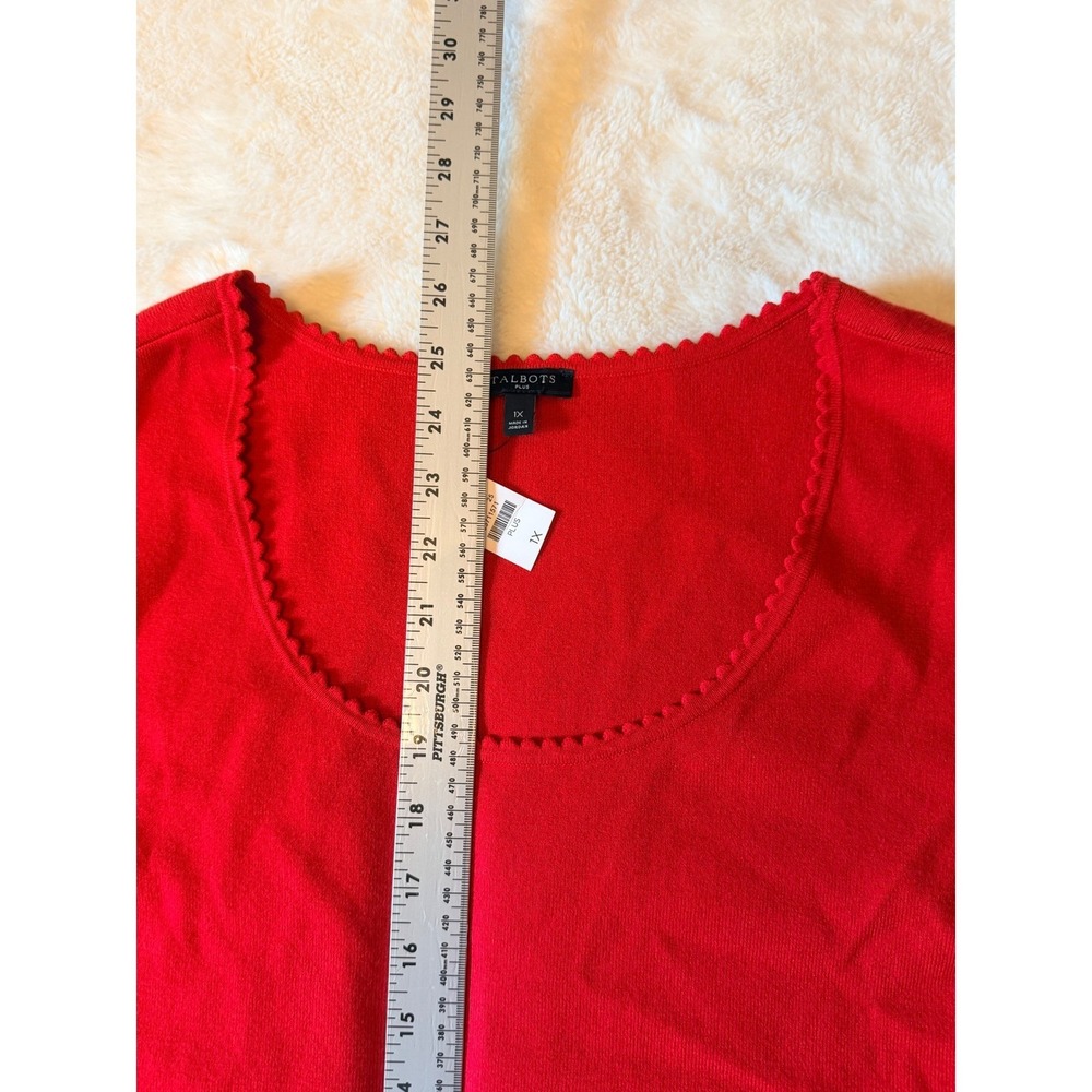 Talbots Plus Red Scalloped Scoop Neck Short Sleeve Sweater 1X NWT - Picture 4 of 4